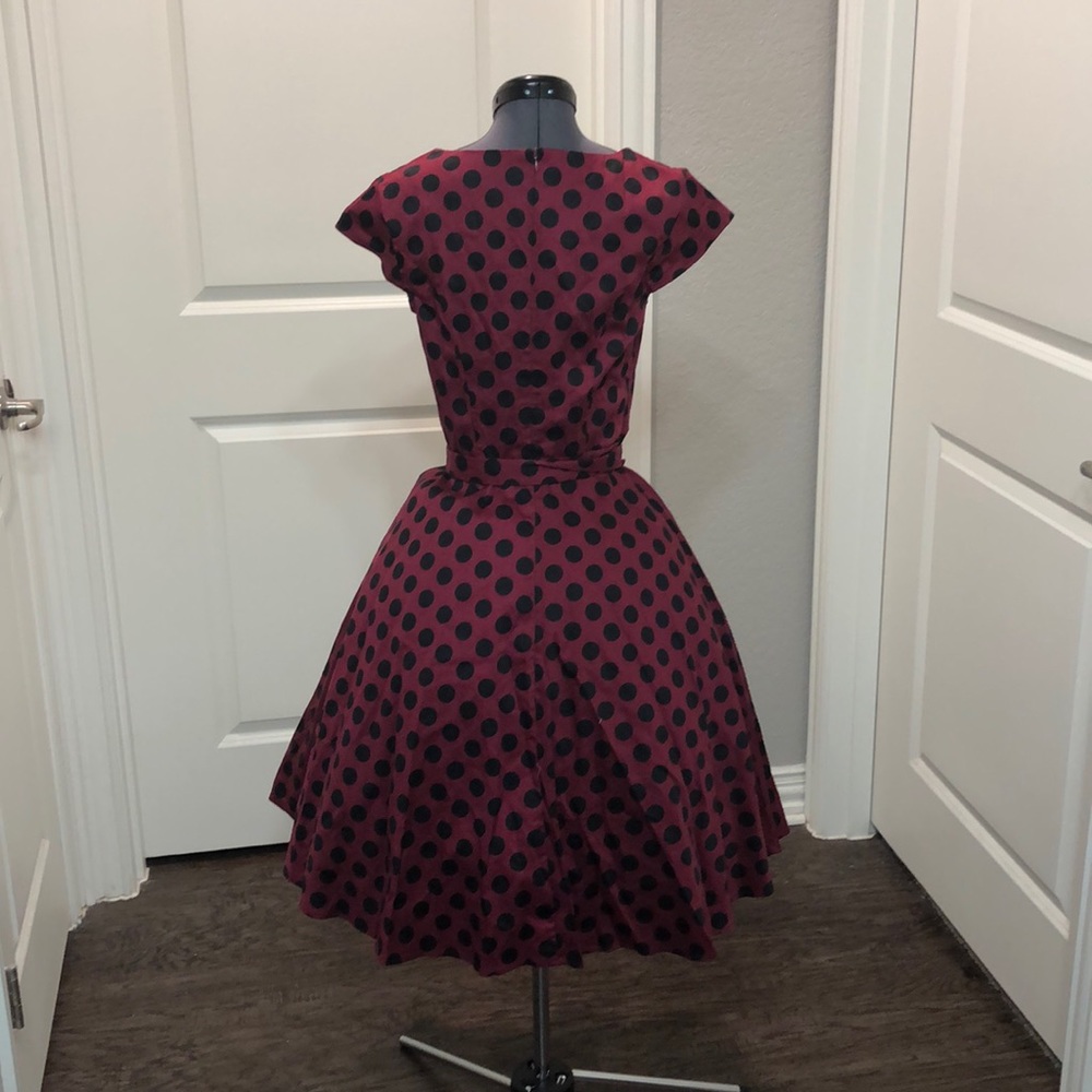⚠️Vintage 1950s Burgundy Polka Dot Dress - Picture 5 of 8
